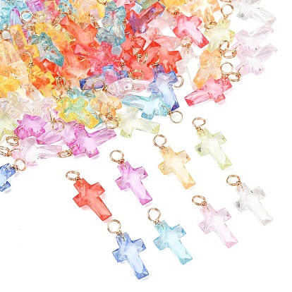 Подвески крест прозрачный акрил, граненые, с экологически чистой круглой медной проволочной петлей