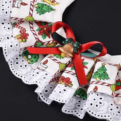 Cloth Pet's Christmas Lace Bandanas, Xmas Dog Cat Collar Bibs, with Resin Bells & Findings