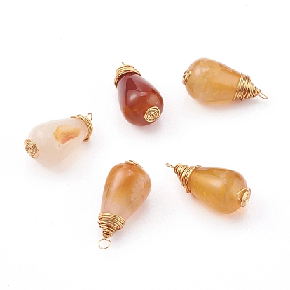 Pendentif agate de craquement naturel, avec du vrai fil de cuivre écologique plaqué or 18k, larme