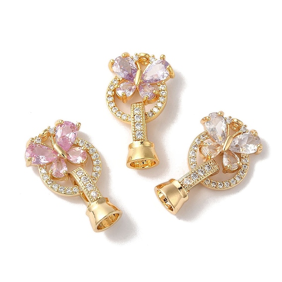 Латунные микро проложить кубического циркония раз за застежками, со стеклом, бабочка