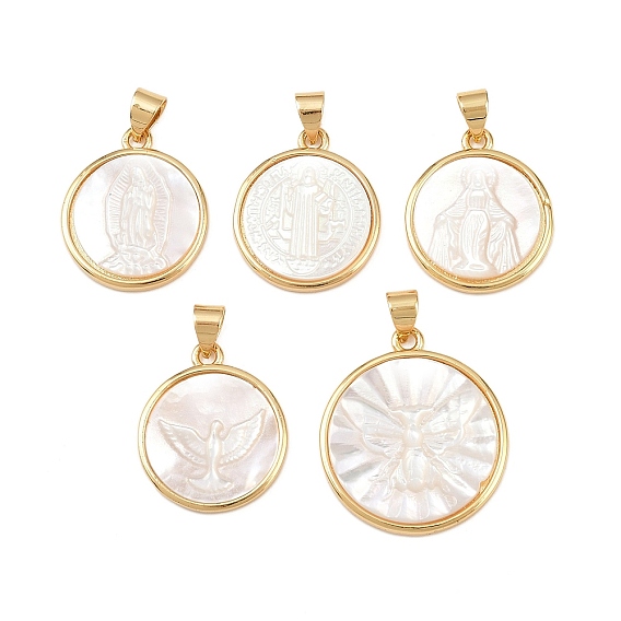 Натуральный белый оболочки плоские круглые подвески, с латунной, реальный 18 k позолоченный, долговечный, без кадмия и без свинца, стойки покрытие