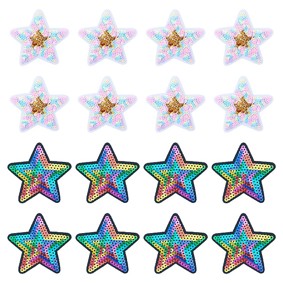 24 шт. 2 Цветные полиэстеровые термопереносные виниловые листы, утюг на виниле для футболки, украшения одежды ткани, с пайеткой / блестками, звезда