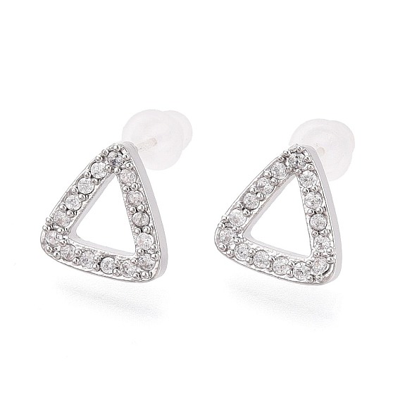 Серьги-гвоздики в форме треугольника из сплава и прозрачного кубического циркония, с 925 штырями стерлингового серебра