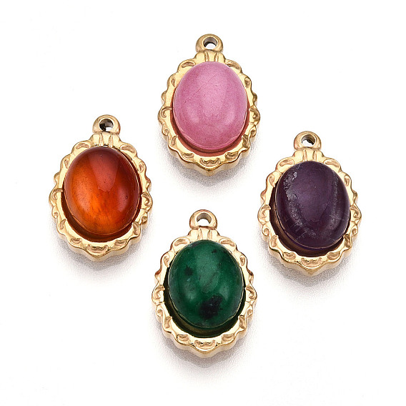 Природных драгоценных камней подвески, овальные амулеты, с 304 установками из нержавеющей стали, реальный 14 k позолоченный