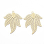Brass Big Pendants, Etched Metal Embellishments, Matte Style, Leaf