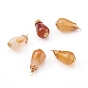 Natural Crackle Agate Pendant, with Real 18K Gold Plated Eco-Friendly Copper Wire Copper Beading Wire Findings, Teardrop
