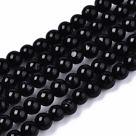 Natural Black Onyx Beads Strands,  Dyed, Round