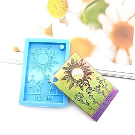 DIY Rectangle Tarot Card with Sun & Flower Pattern Pendant Food Grade Silicone Molds, Resin Casting Molds, for UV Resin & Epoxy Resin Craft Making