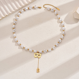 Элегантные бусины-подвески из нержавеющей стали в форме буквы B с имитацией жемчуга для женщин, золотые