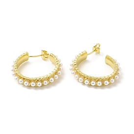 ABS Pearl Beaded Ring Stud Earrings, Brass Half Hoop Earrings for Women