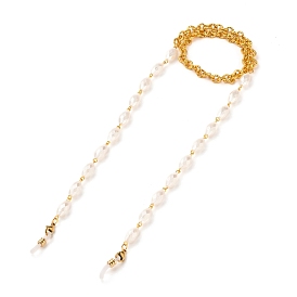 Eyeglasses Chains, Neck Strap for Eyeglasses, with Aluminium Cable Chains, Imitation Pearl Acrylic Round Beads, 304 Stainless Steel Lobster Claw Clasps and Rubber Loop Ends, Golden