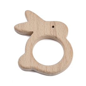 Natural Beech Wooden Baby Teething Toys, Teething Animal Rings for Newborn Toddler Infant, Rabbit