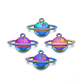 Rainbow Color Alloy Pendants, Cadmium Free & Lead Free, Planet