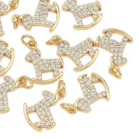 SHEGRACE Brass Clear Cubic Zirconia Charms, Hobbyhorse Charms, Cadmium Free & Lead Free & Nickel Free