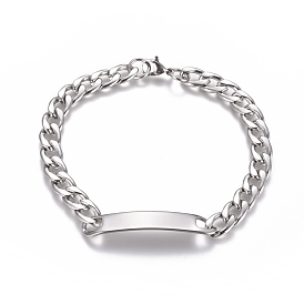 Unisex 304 Stainless Steel ID Bracelets, with Curb Chains/Twisted Chains and Lobster Claw Clasps