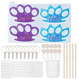 Gorgecraft DIY Defensive Keychain Silicone Molds Kits, with Silicone Knuckles Molds, Iron Keychain Clasp Findings & Open Jump Rings, Silicone Measuring Cup, Disposable Latex Finger Cots