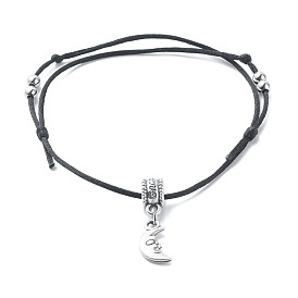 Pulseras unisex de aleación de luna, pulseras de hilo de nylon ajustable