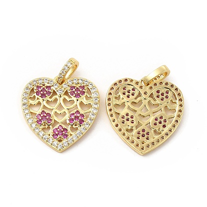Brass Micro Pave Cubic Zirconia Pendants, Cadmium Free & Lead Free, Heart Charms, Golden