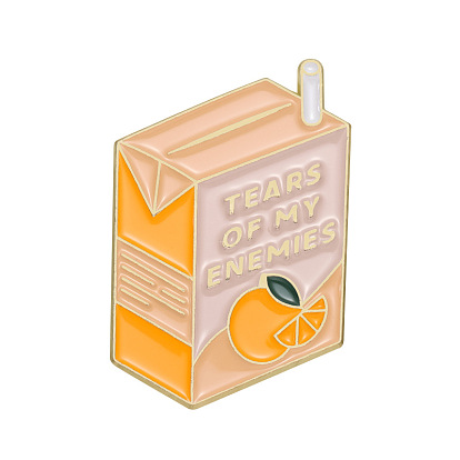 Alloy Enamel Pins, Orange Juice Box Badge, Tears of My Enemies Brooch