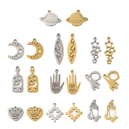 304 подвески из нержавеющей стали, лазерная резка, Молящиеся руки/звезда/космонавт/планета/луна/сердце/оберег-бутылка