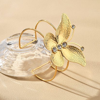 Ионное покрытие (IP) 304 браслеты-манжеты из нержавеющей стали для женщин, с корковым стразом, бабочка