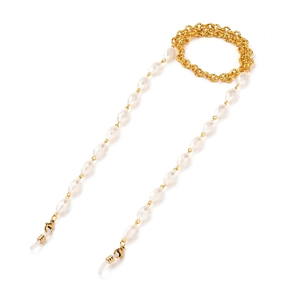 Eyeglasses Chains, Neck Strap for Eyeglasses, with Aluminium Cable Chains, Imitation Pearl Acrylic Round Beads, 304 Stainless Steel Lobster Claw Clasps and Rubber Loop Ends, Golden