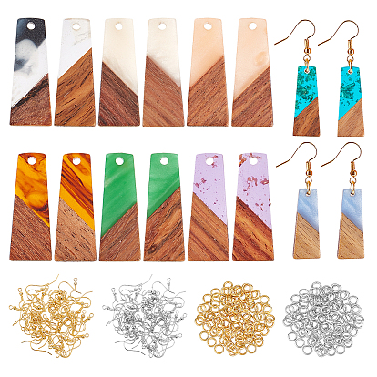 DIY 8 Pairs Trapezoid Wood Earring Makings, Including Pendants, Brass Earring Hooks & Jump Ring