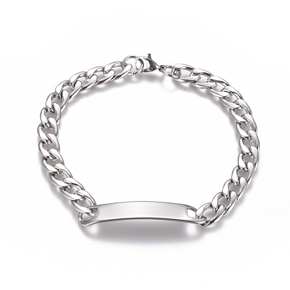 Unisex 304 Stainless Steel ID Bracelets, with Curb Chains/Twisted Chains and Lobster Claw Clasps