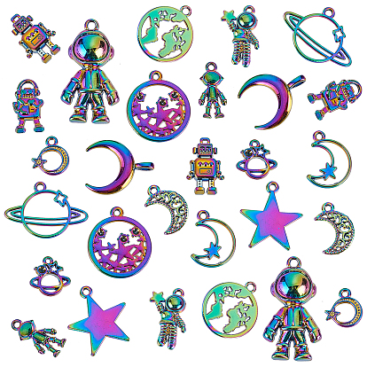 4 Sets 2 Style Alloy Pendants, Cadmium Free & Nickel Free & Lead Free, Starry Sky Theme Mixed Shapes