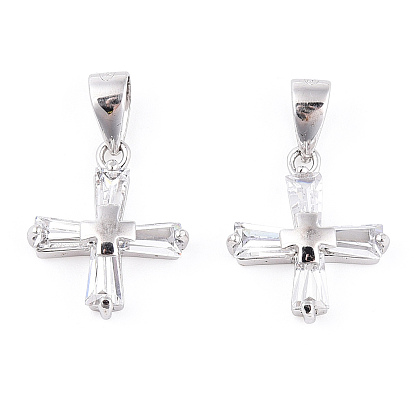 Подвески с родиевым покрытием 925 из стерлингового серебра с прозрачным паве из циркония, Религия крест-брелок остроумие 925 штамп