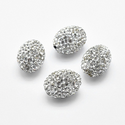 Handmade Polymer Clay Rhinestone Beads, Oval