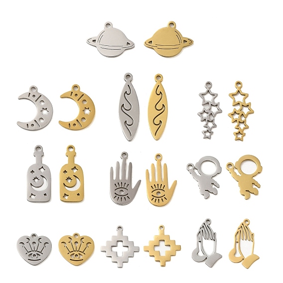 304 подвески из нержавеющей стали, лазерная резка, Молящиеся руки/звезда/космонавт/планета/луна/сердце/оберег-бутылка