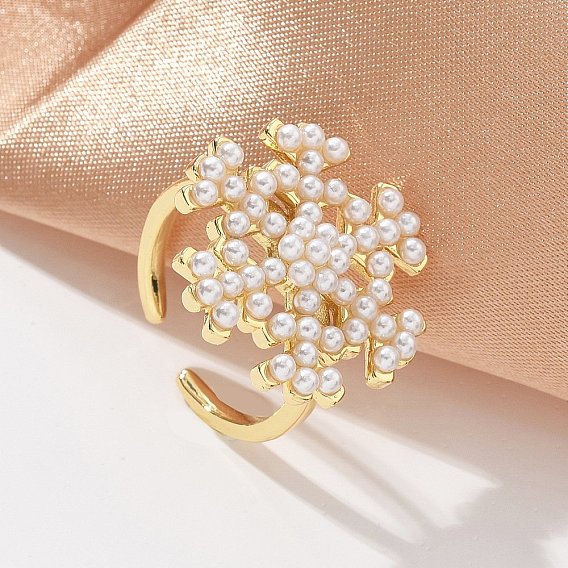 Латунные открытые манжеты для женщин, снежинка, с ABS имитации жемчуга, стойки покрытие, без кадмия и без свинца, долговечный