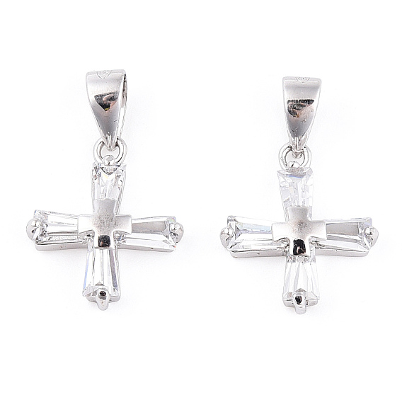 Подвески с родиевым покрытием 925 из стерлингового серебра с прозрачным паве из циркония, Религия крест-брелок остроумие 925 штамп