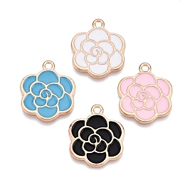 Alloy Enamel Pendants, Light Gold, Lead Free & Cadmium Free, Flower Charm