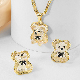 Transparent Bear Pendant Necklace and Earrings Set for Women