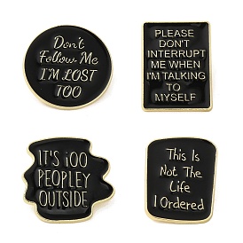 Enamel Pins, Black Golden Zinc Alloy Brooches for Backpack Clothes, Word