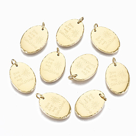 304 Stainless Steel Pendants, with Jump Rings, Oval with Word you are my sunshine