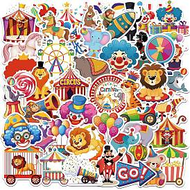 50Pcs Circus Theme PVC Waterproof Stickers, Self-adhesive Decals, for DIY Scrapbooking, Photo Album Decoration, Mixed Shapes