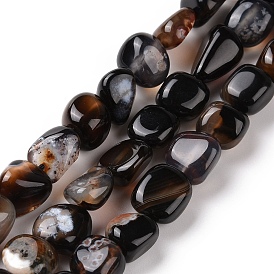 Natural Black Agate Beads Strands, Tumbled Stone, Nuggets