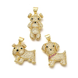 Rack Plating Brass Micro Pave Cubic Zirconia Enamel Pendants, Long-Lasting Plated, Lead Free & Cadmium Free, Dog Charms