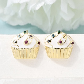 Серьги-гвоздики из фианита, торт, стойки покрытие, долговечный, без кадмия и без свинца, реальный 18 k позолоченный