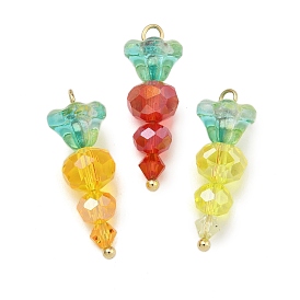 Glass Pendants, with Golden Brass Findings, Carrot