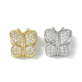 Rack Plating Brass Micro Pave Clear Cubic Zirconia Beads, Long-Lasting Plated, Lead Free & Cadmium Free, Butterfly