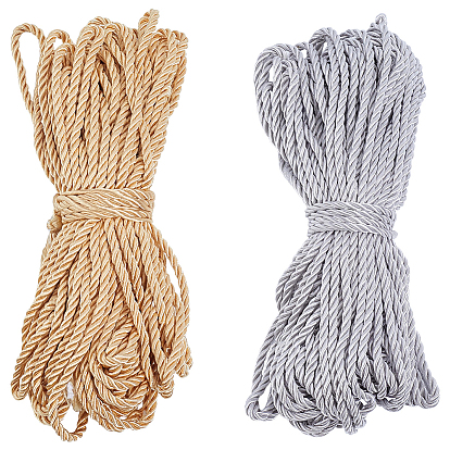 30m 2 couleurs 3-ply cordon torsadé en polyester, cordon milan pour la décoration de la maison, tapisserie, embrasse de rideau