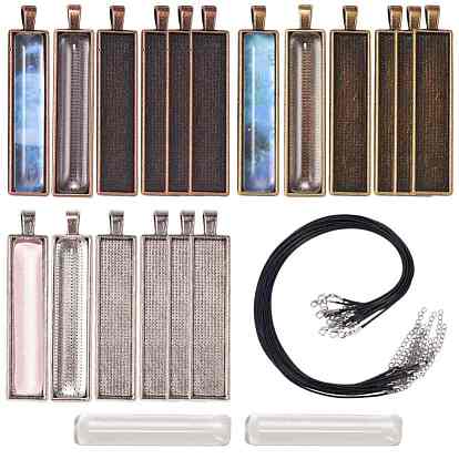 DIY Pendant Necklace Making, with Waxed Cotton Cord Necklace Makings, Alloy Big Pendant Cabochon Settings and Glass Cabochons, Rectangle Pendant Trays Bezel Settings