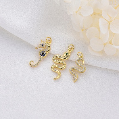 Zhongxing simple fashion DIY cast copper micro-inlaid zircon 14K gold seahorse personality serpentine pendant pendant accessories