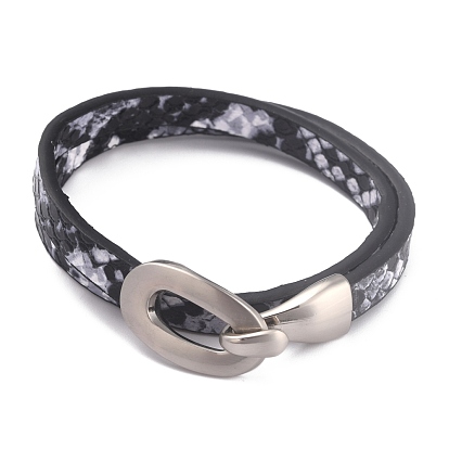 Imitation Leather Wrap Bracelets, 2-Loops, with Alloy Clasps, Oval
