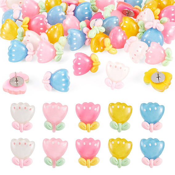 50шт 5 стиль железные чертежные кнопки, смолой цветок