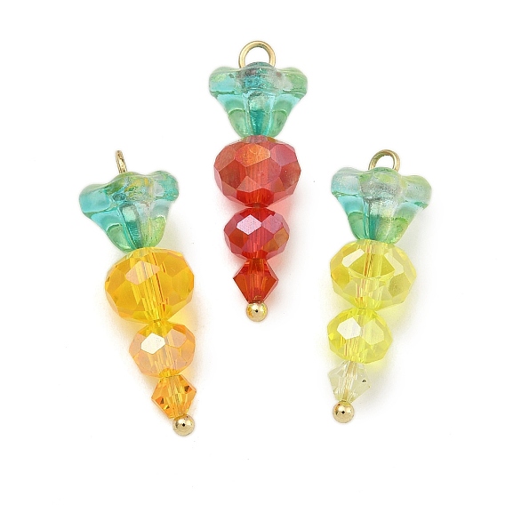 Стеклянные подвески, с фурнитурой позолоченной латунной, морковь